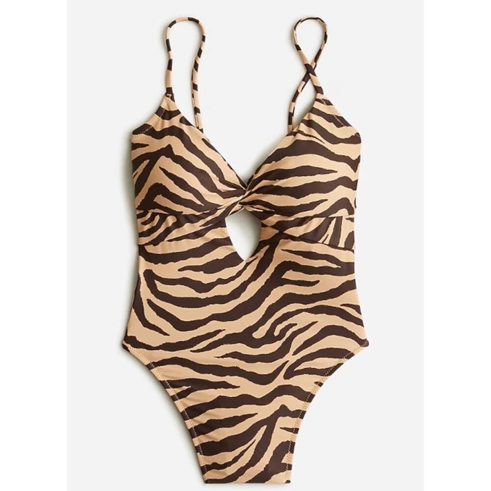 J Crew Front Twist One Piece Swimsuit Zebra‎ Stripes Plus 22 Pool Beach Vacation